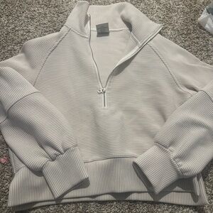 Varley Cream Ribbed Half-Zip Sweater